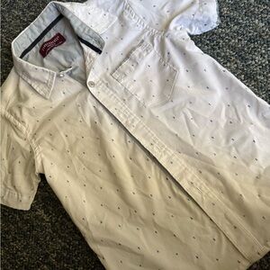 croft & barrow White Short-Sleeve Button-Down Shirt with Blue Micro Dots